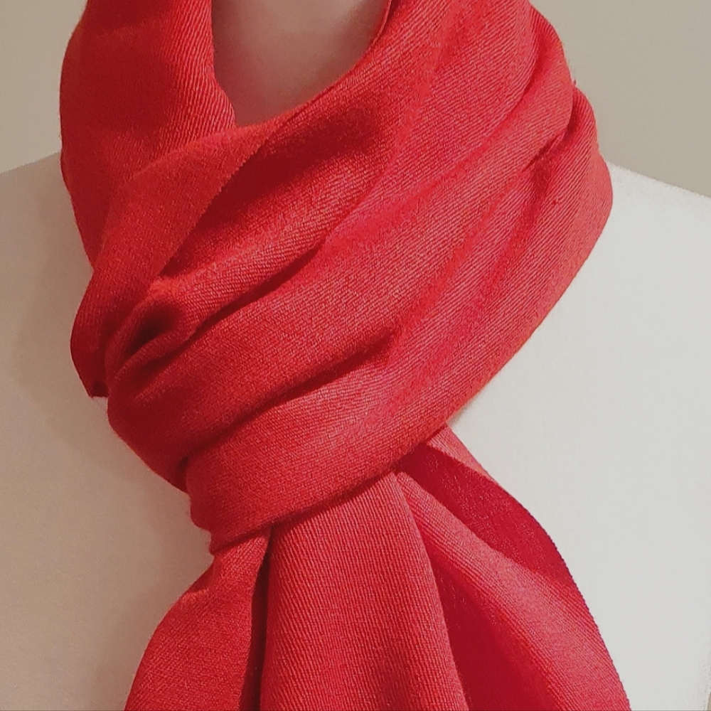 Red pashmina and silk scarf